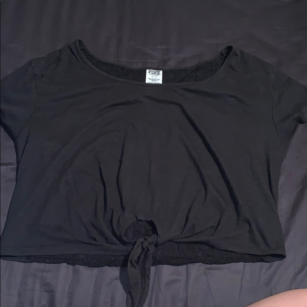 PINK Black Crop-Top T-Shirt